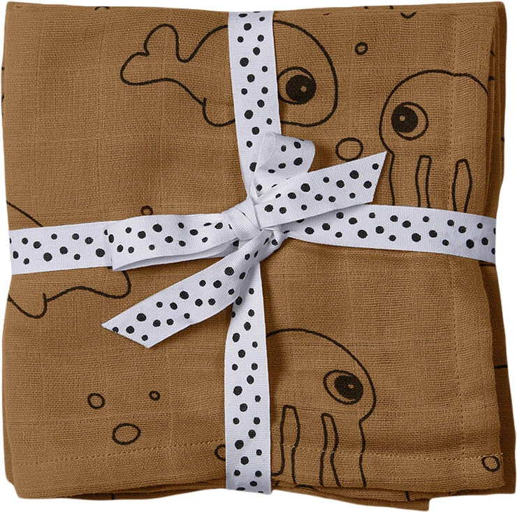 Done By Deer Stofbleer, 2 Stk, Sea Friends Mustard 3 Done By Deer Stofbleer, 2 Stk, Sea Friends Mustard